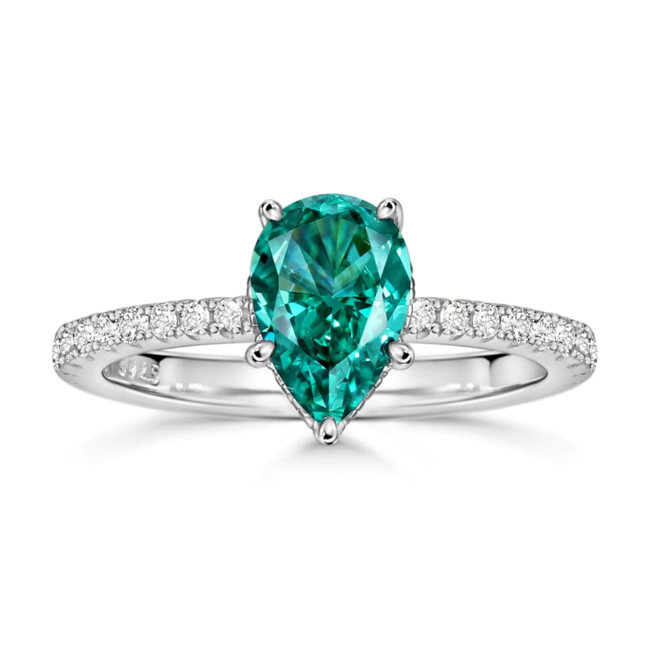 Michooyel S925 1.5ct Green Pear Cut Cubic Zirconia Engagement Ring