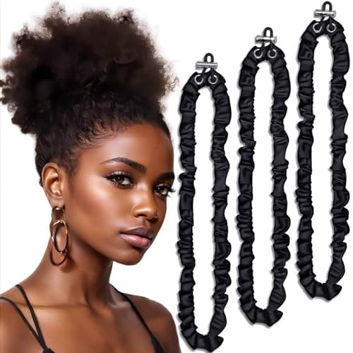 3Pcs Extra Length Black Silk Scrunchies, No-Slip Ponytail Holders for Women