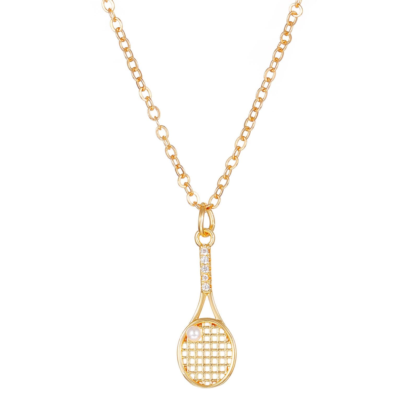 Pearl Pendant Necklace Gold Plated Tennis Racket Charm Gifts for Women