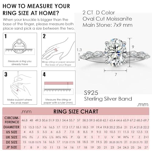 Michooyel 2ct Oval Moissanite VVS1 Engagement Ring D COLOR Sterling Silver