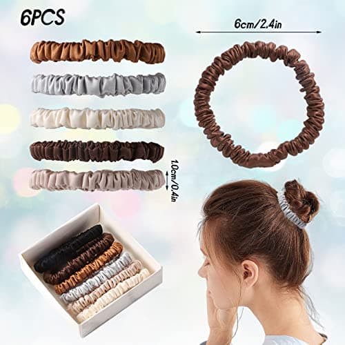 Pengxiaomei Brown 6-Pc No Damage Mulberry Silk Scrunchies for Women & Girls Trendy Hair Ties