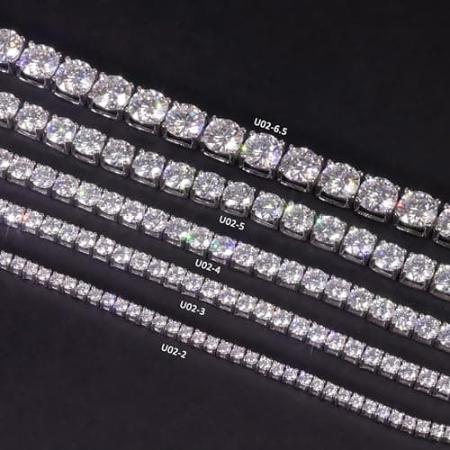 Gem's Beauty 2-6.5mm 14k White Gold Plated Moissanite Tennis Necklaces for Women