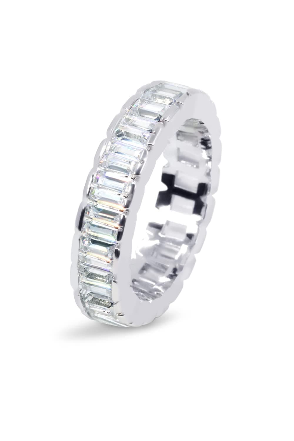 Savlano 18K White Gold Plated CZ Emerald Eternity Ring for All