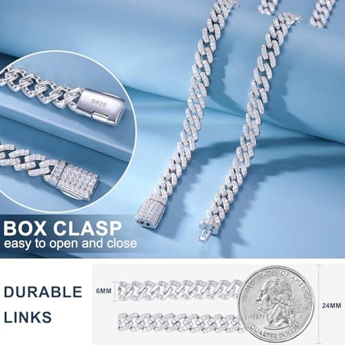 TUHE Men's 1.72-2.52 Carats Moissanite 6MM Cuban Bracelet 18K Gold Plated 925 Sterling Silver Miami Link Clasp