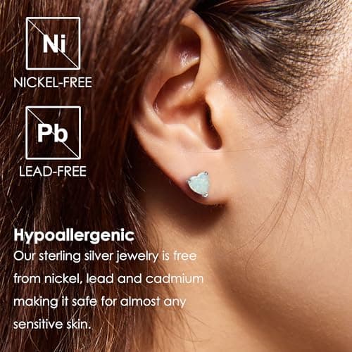 Michooyel Sterling Silver Heart-Shaped Opal Stud Earrings for Women