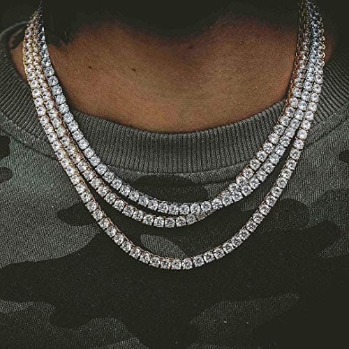 TOPGRILLZ 14K Gold Plated Diamond Tennis Necklacemıdiunmm Cubic Zirconia