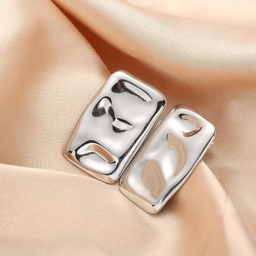 ENVEYO Hammered Geometric Gold Stud Earrings for Women Trendy Square Irregular Chunky Necklace