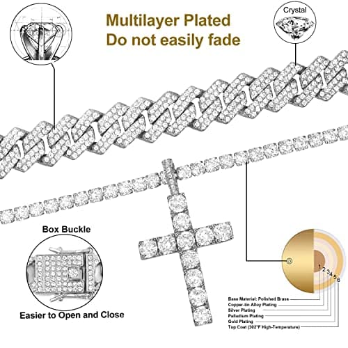 Iced Miami Cuban Link Cross Pendant Necklace for Men & Women