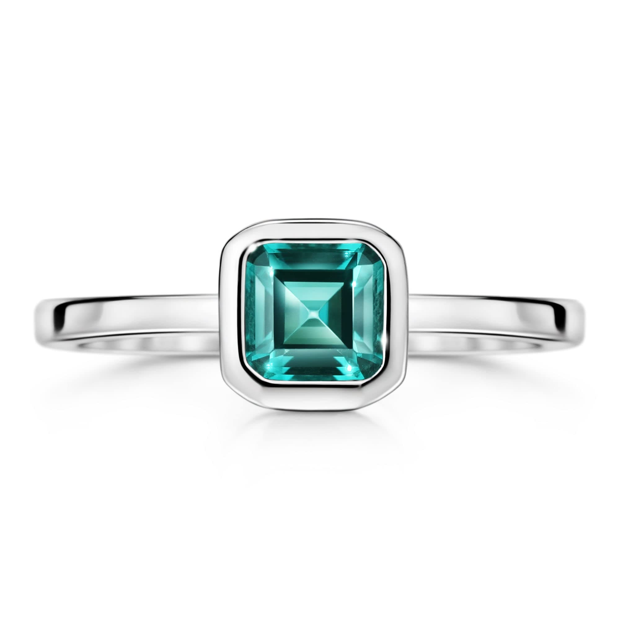 Michooyel S925 Lab-created Emerald Solitaire Ring for Women Sterling Silver