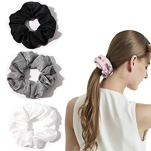 Ivyu Silk Satin Scrunchies - Soft No-Hurt Hair Bands for Women White Black Gray Pink