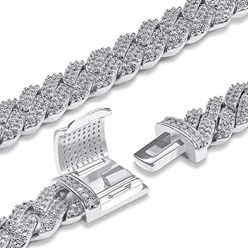 MOFEIJEWEL Full Iced Out Bling 10mm Miami Cuban Link Bracelet 5A CZ Diamonds Silver