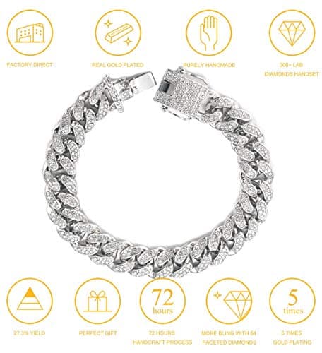 Halukakah Gold Chain for Men - The Royal - Iced Out 14/20MM 18k Real Gold/Platinum White Gold/Rose Gold/Rhodium Black Plated Diamond Cuban Link Chain Necklace Bracelet - Lab Diamonds Prong Set - Great Gift Idea