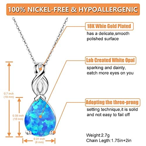 Michooyel Sterling Silver Teardrop Opal Infinity Pendant Necklace for Women