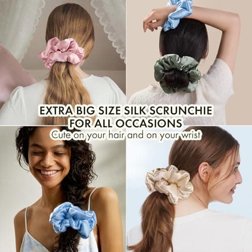LilySilk Rosy Pink Oversized Mulberry Silk Scrunchies for Big Hair