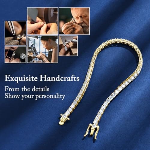 5.5 Carat Moissanite Tennis Bracelet for Women, 925 Sterling Silver Gold Plated, VVSI Clarity, Anniversary Birthday Gift