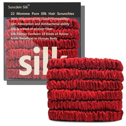 Suncdelv Silk Scrunchies, Anti-Crease & Breakage Hair Ties 22 Momme, 3PCS (Pink, Blue, Khaki)