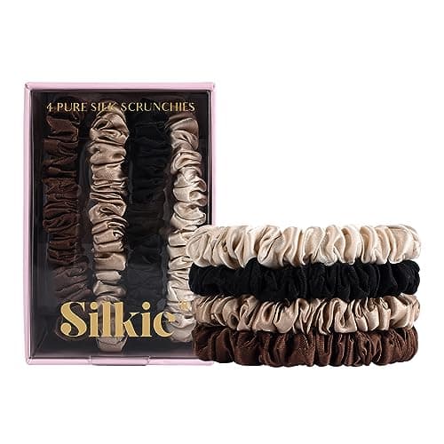 Silkie x4 Set Champagne Travel Pouch Mulberry Silk Scrunchies