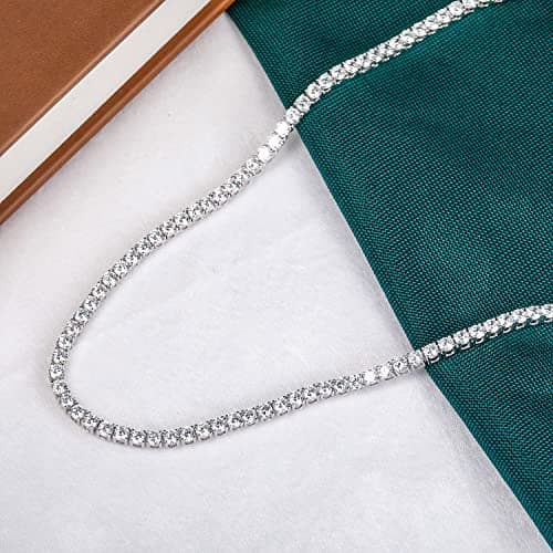 Tennis Necklace 925 Silver| 3-6mm CZ Round Cut Chain for Women and Men 16-24inches