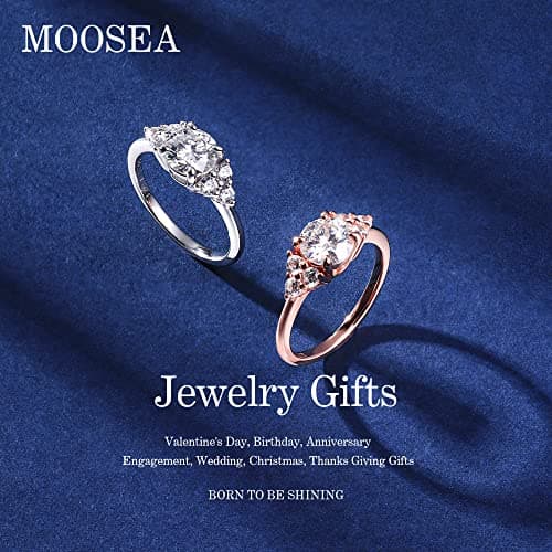 MOOSEA 1.2ct Lab Created Moissanite Engagement Ring, D Color VVS1 Clarity, 14K White Yellow Rose Gold Vermeil