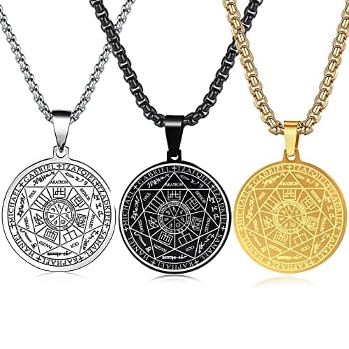 FLYUN Seven Archangels Protection Pendant Necklace, Stainless Steel, 24 inches