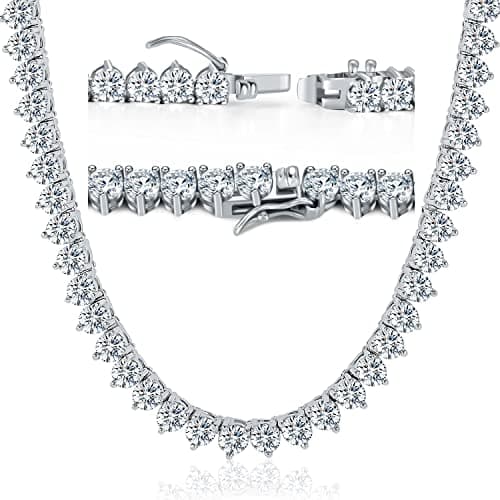 MOFEIJEWEL 18K White Gold Plated 5A Cubic Zirconia Tennis Necklace