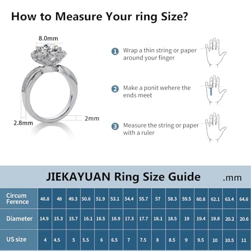 Moissanite Engagement Rings for Women, D Color VVS1 Round Cut Wedding Rings for Wife