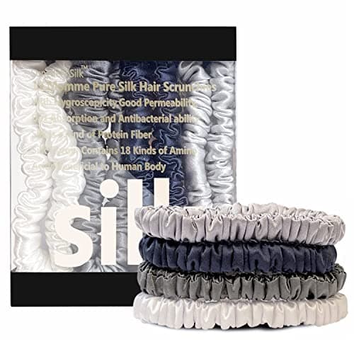 Suncdelv Silk Scrunchies, Anti-Crease & Breakage Hair Ties 22 Momme, 3PCS (Pink, Blue, Khaki)