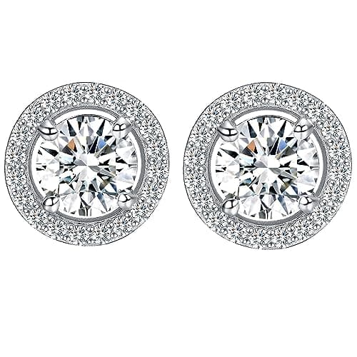 MDFUN Moissanite Halo Stud Earrings 5mm 1Ct for Women Men