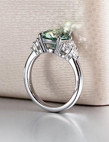CannyCat 3.0 Carat Fancy Vivid Blue-Green Moissanite Ring VVS certified Platinum-Plated Silver