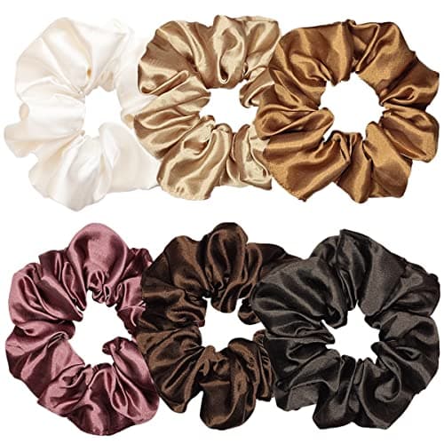 Sufermoe 6pcs Satin Silk Hair Scrunchies, Soft Black Hair Ties for Women and Girls