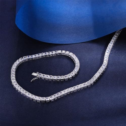 Gemsme 18K Gold Plated 4mm Square CZ Tennis Necklace for Women