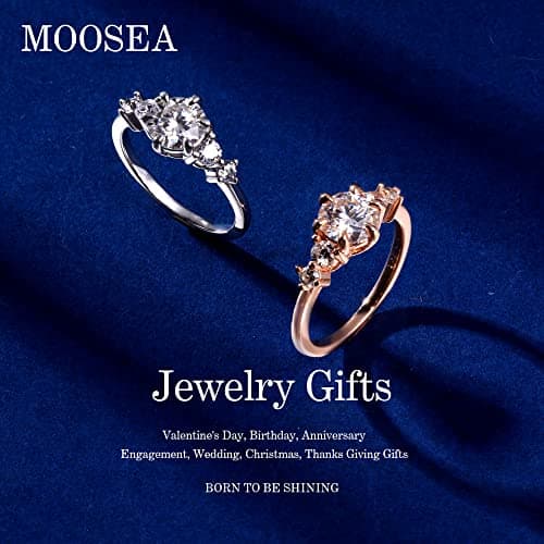 MOOSEA Round 5-Stone Moissanite Engagement Ring, 1.2ct D Color VVS1 Clarity, 14K Vermeil