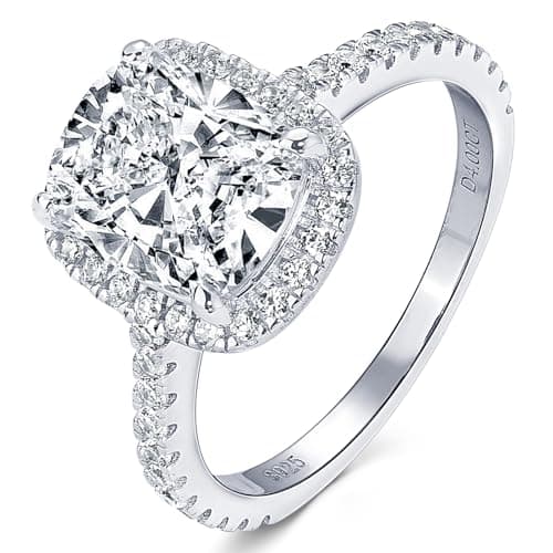 EONFUN D Color VVS1 Moissanite Engagement Ring with 4CT Cushion Cut Halo
