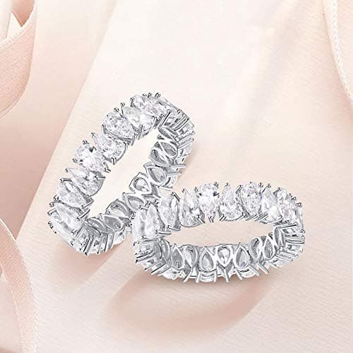 AVECON Eternity Band for Women Sterling Silver Stacking Ring Pear Cut CZ Wedding Size 5-9