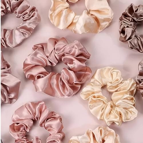 12pcs Set Silk Scrunchies 6 Large 6 Medium Soft Elastic Satin for Women Girls