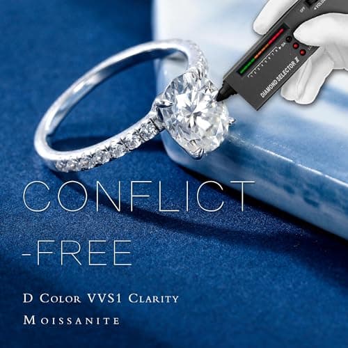 MOOSEA Women's VVS1 Clarity Moissanite Engagement Ring, 18K White Gold Plated