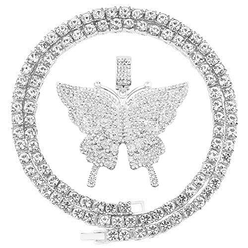HH BLING EMPIRE Iced Out Silver/Gold Butterfly Necklace 22 Inch