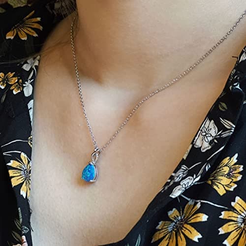 Michooyel Sterling Silver Teardrop Opal Infinity Pendant Necklace for Women