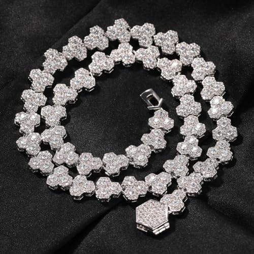 Lulu Mel Hip Hop 14K White Gold Plated 10mm Honeycomb Chain Necklace, 18-20 Inches Rapper Style