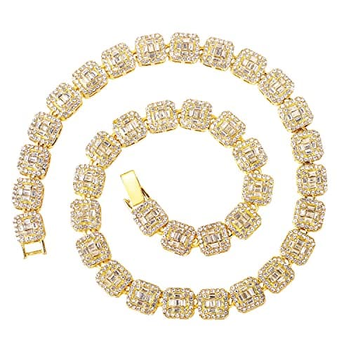 HH BLING EMPIRE Men's Silver and Gold Diamond Tennis Chains 16-30 Inches
