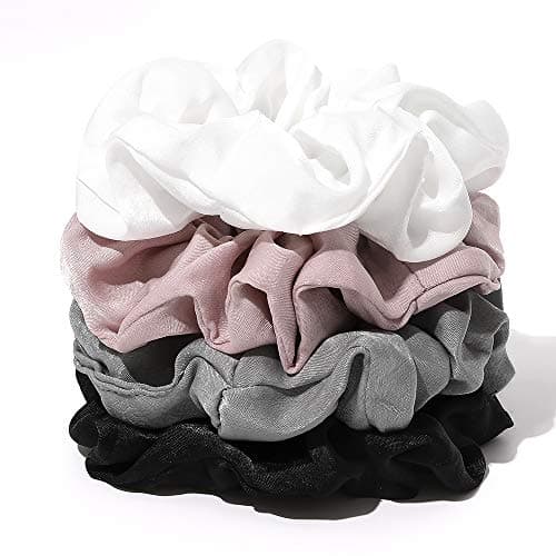 Ivyu Silk Satin Scrunchies - Soft No-Hurt Hair Bands for Women White Black Gray Pink