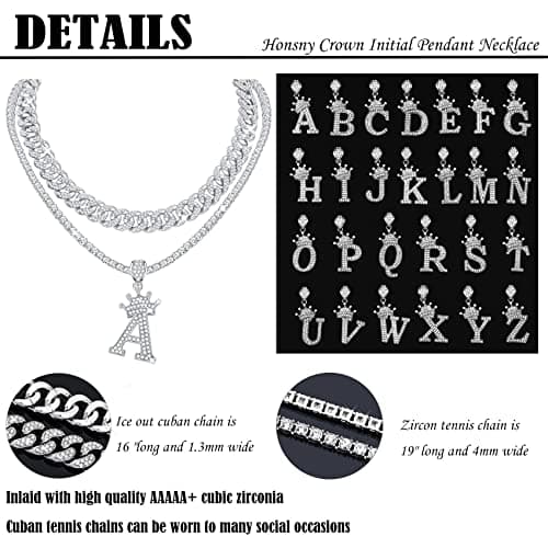 Honsny 18K Gold Plated Miami Cuban Link Chain Bling Diamond Necklace Gift
