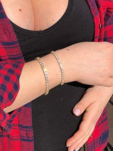 Refined Title: Solid 925 Sterling Silver Unisex Tennis Bracelet with 14k Yellow & Rose Gold Finish
