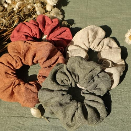 Linen Hair Scrunchies for Women and Girls