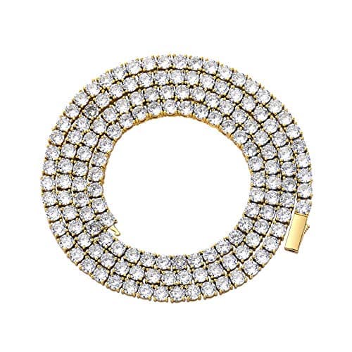 TOPGRILLZ 14K Gold Plated Diamond Tennis Necklacemıdiunmm Cubic Zirconia