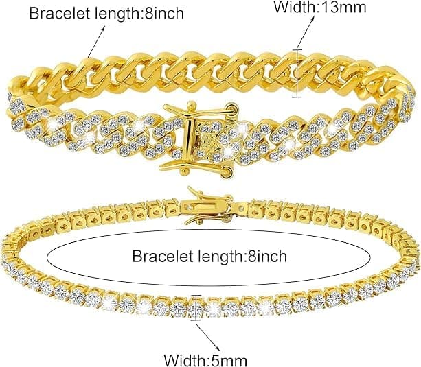 Senteria 2 Pcs Cuban Link Bracelet for Men Women