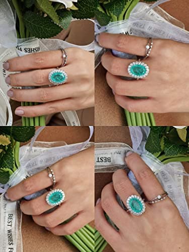 Michooyel S925 6ct Paraiba Oval Cut Promise Ring for Women