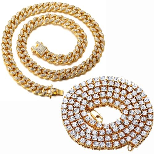 Halukakah Gold Chain for Men - The Royal - Iced Out 14/20MM 18k Real Gold/Platinum White Gold/Rose Gold/Rhodium Black Plated Diamond Cuban Link Chain Necklace Bracelet - Lab Diamonds Prong Set - Great Gift Idea