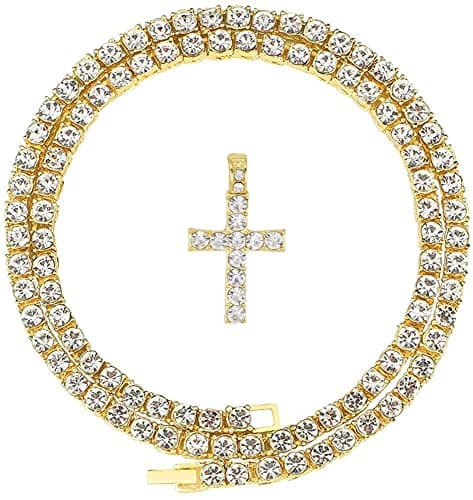 Charles Raymond Iced Out Mens Tennis Cross Necklace & Blinged Out Cuban ZZ Watch Set - ST10327TCR