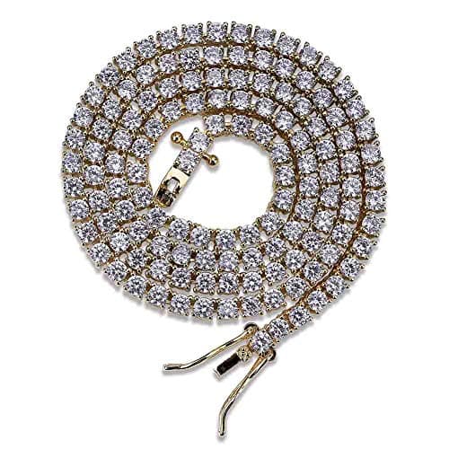 JINAO Iced Out 18K Gold Plated Lab Diamond Tennis Chain Necklace for All